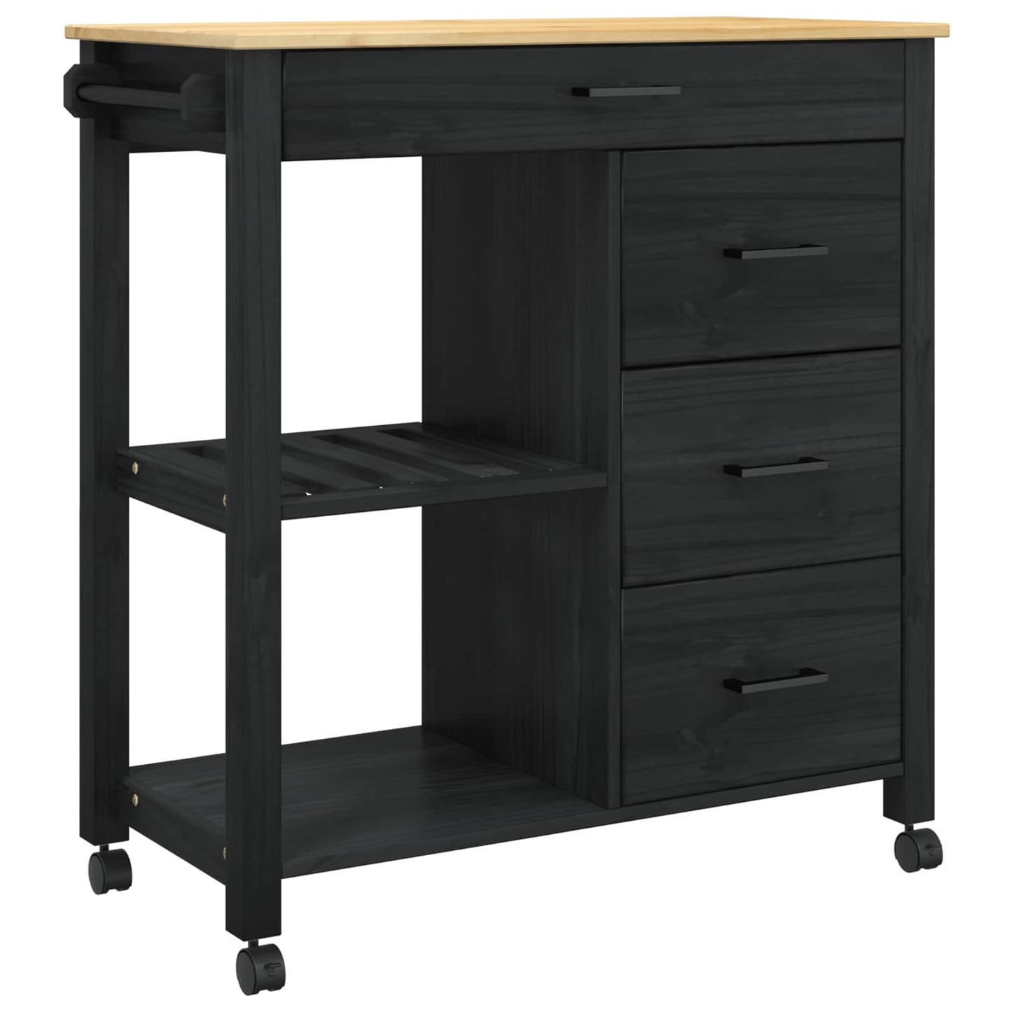vidaXL Kitchen Trolley MONZA Black 84 x 40 x 88.5 cm Solid Pine Wood