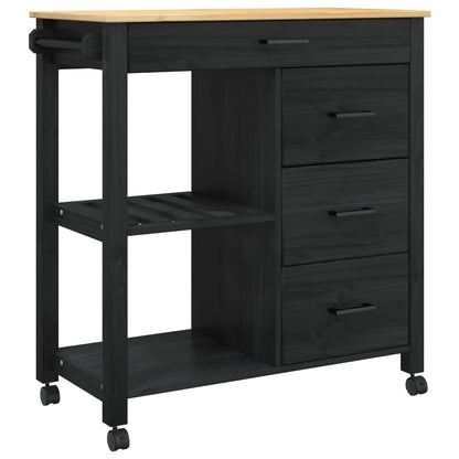 vidaXL Kitchen Trolley MONZA Black 84 x 40 x 88.5 cm Solid Pine Wood