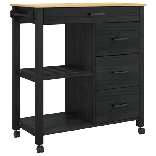 vidaXL Kitchen Trolley MONZA Black 84 x 40 x 88.5 cm Solid Pine Wood
