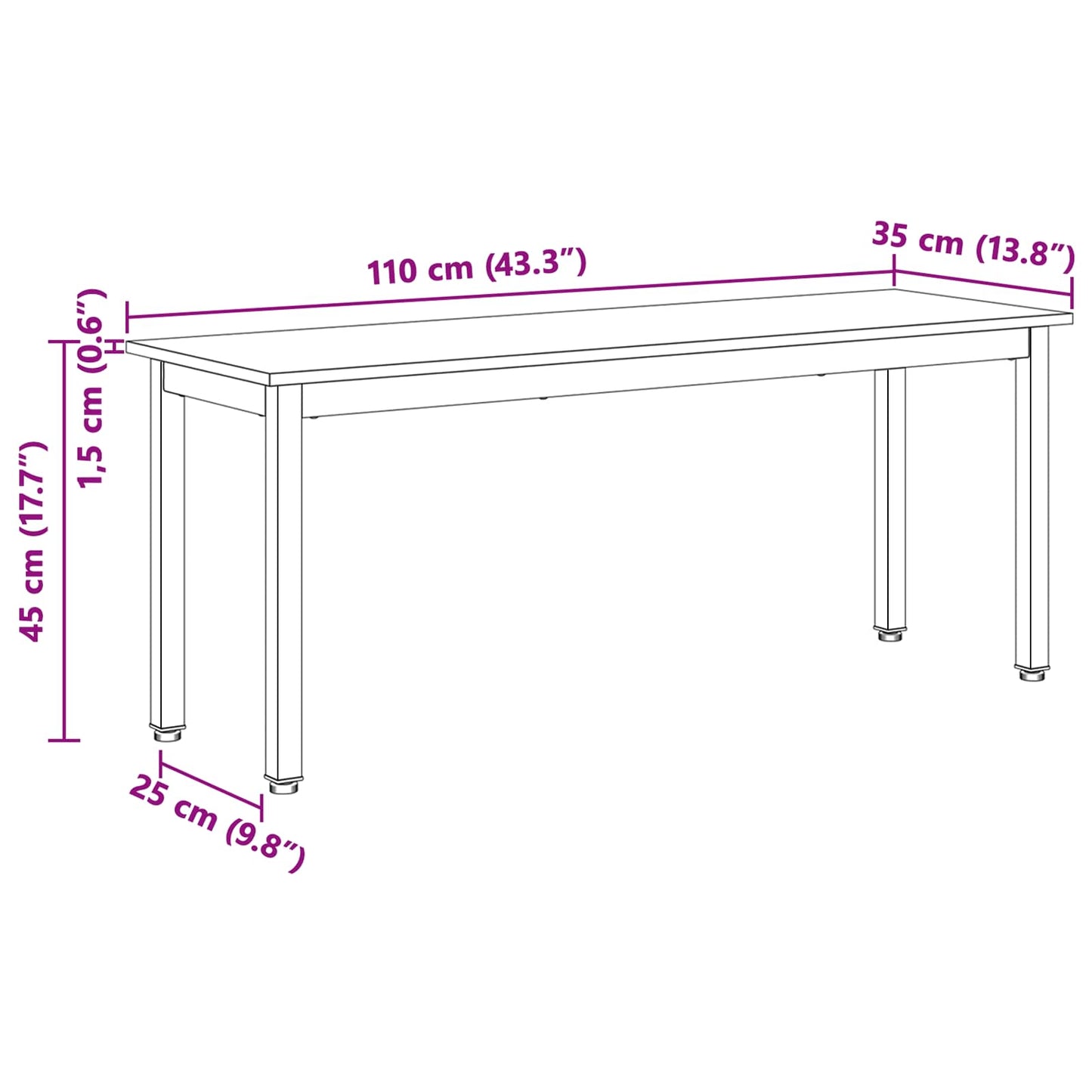 vidaXL Bench Natural 110 x 35 x 45 cm Solid Pine Wood