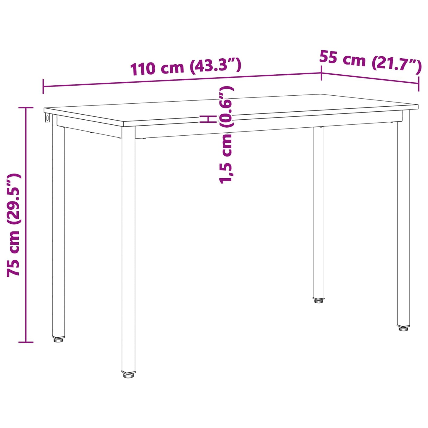 vidaXL Dining Table White 110 x 55 x 75 cm Solid Pine Wood
