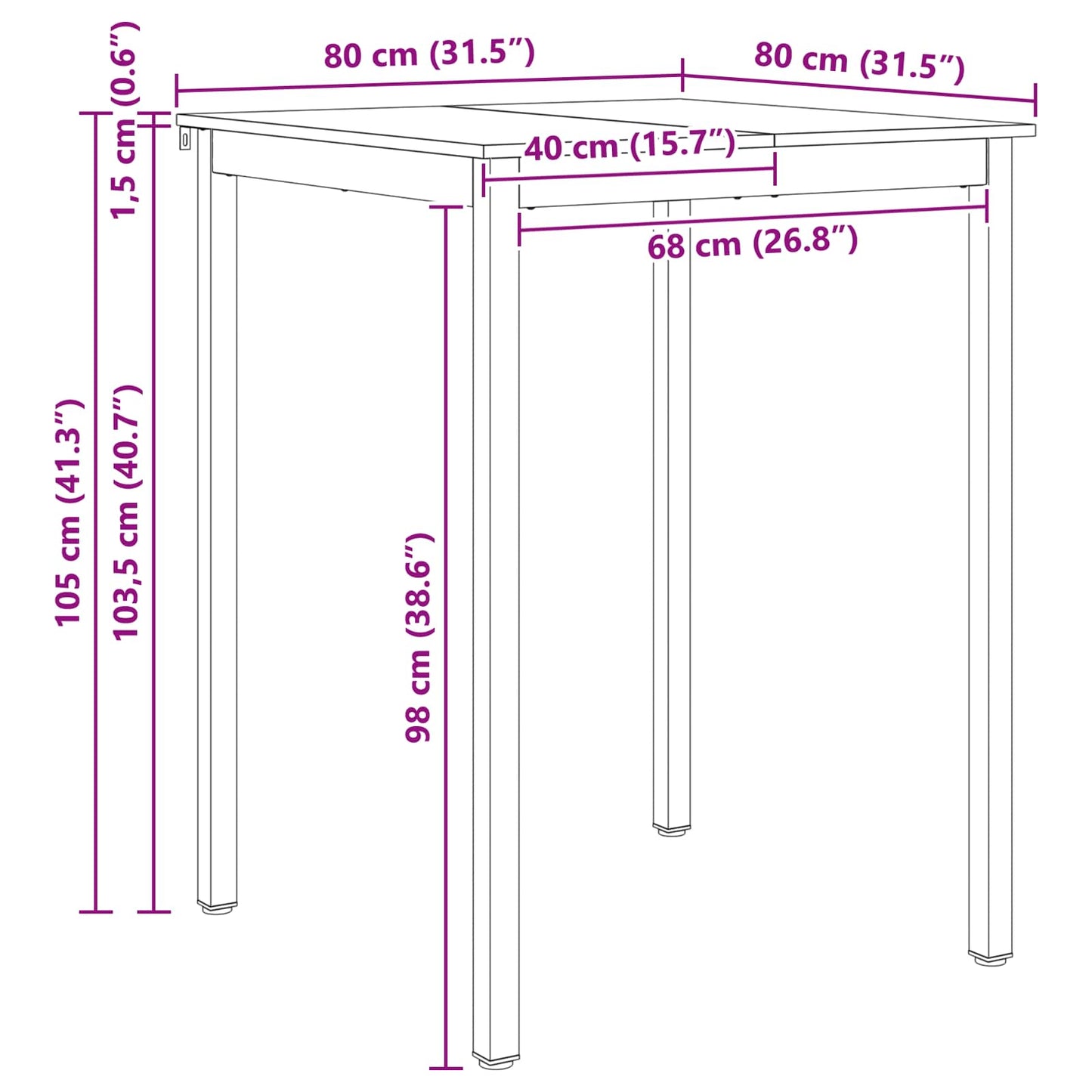 vidaXL Bar Table Natural 80 x 80 x 105 cm Solid Pine Wood