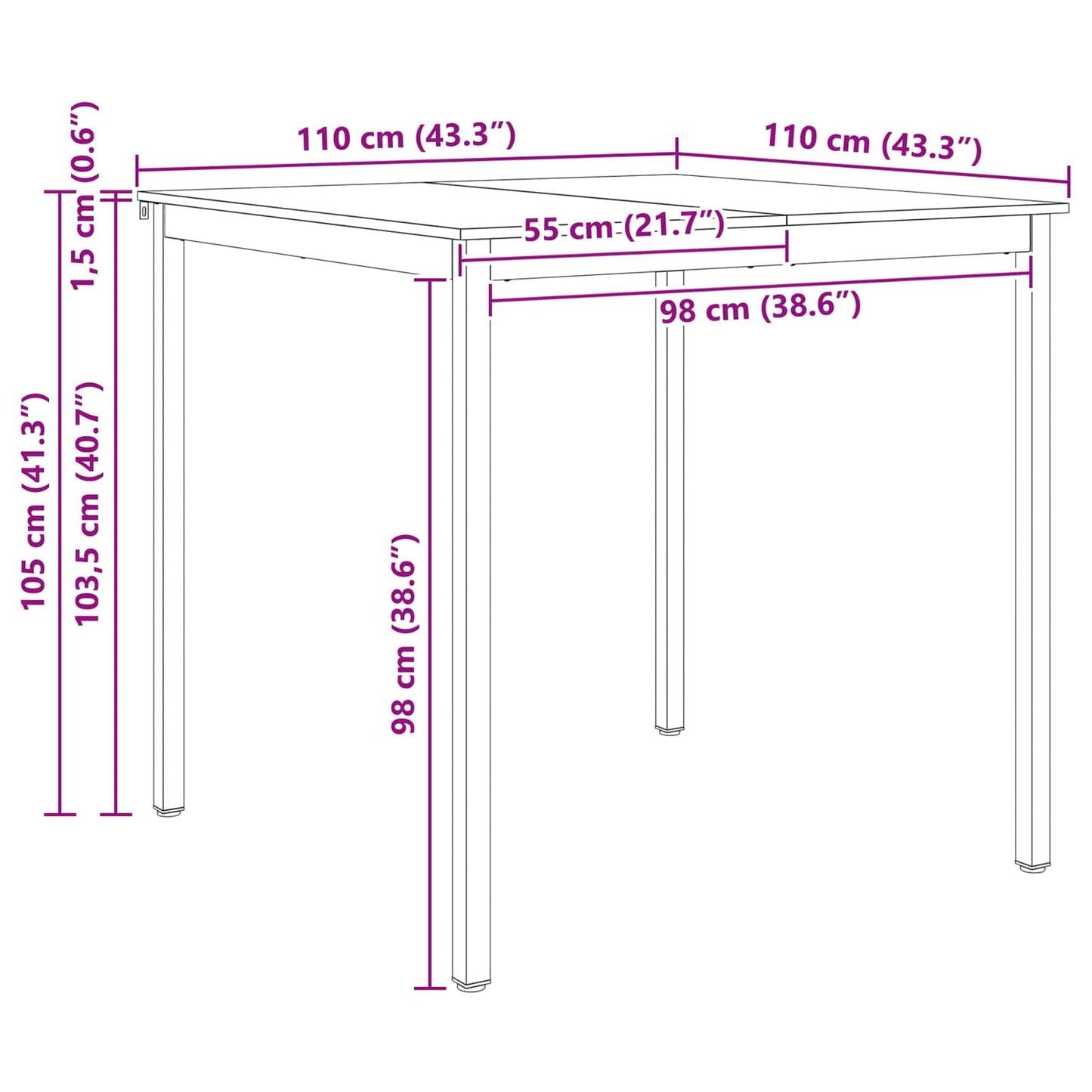 vidaXL Bar Table Natural 110 x 110 x 105 cm Solid Pine Wood