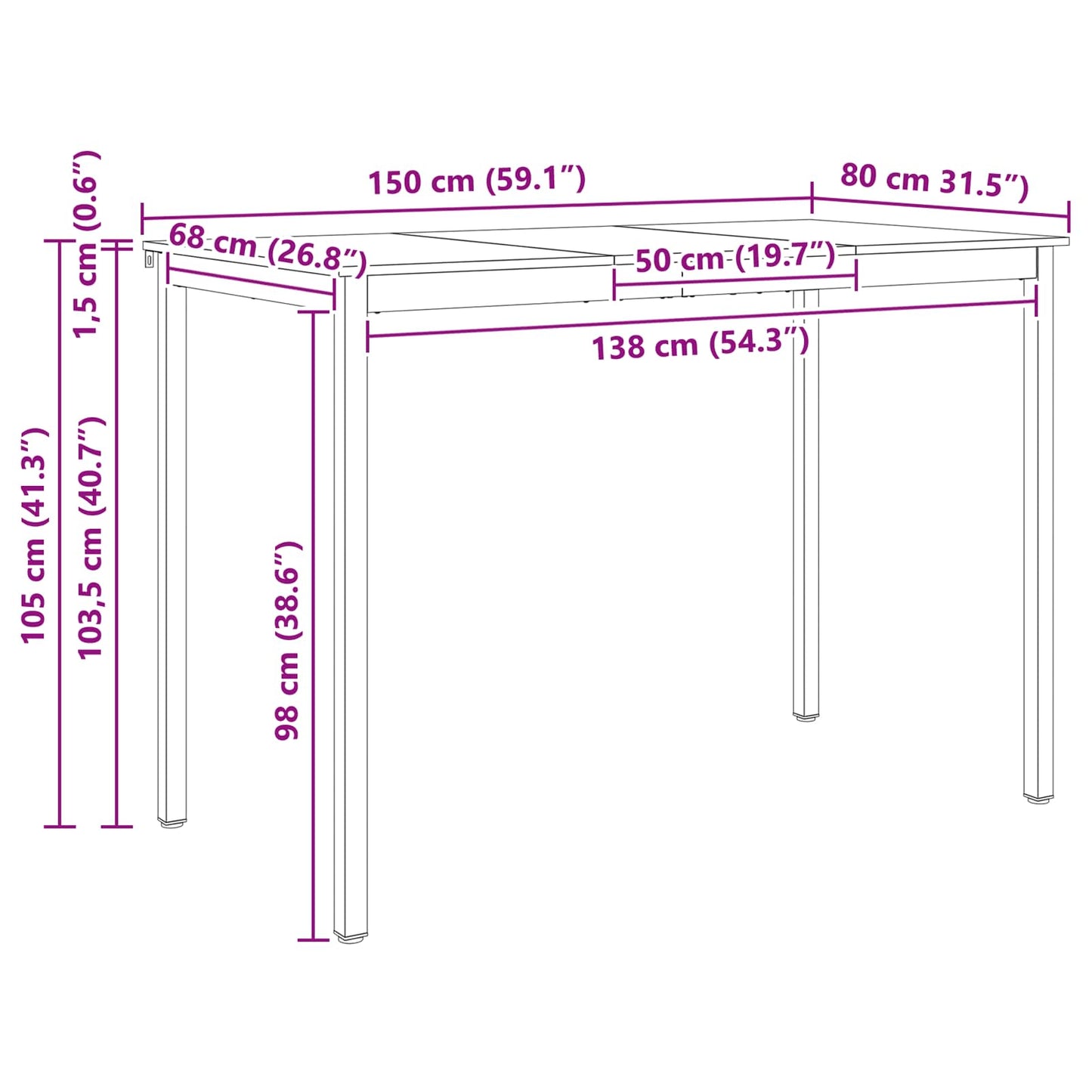 vidaXL Bar Table Natural 150 x 80 x 105 cm Solid Pine Wood