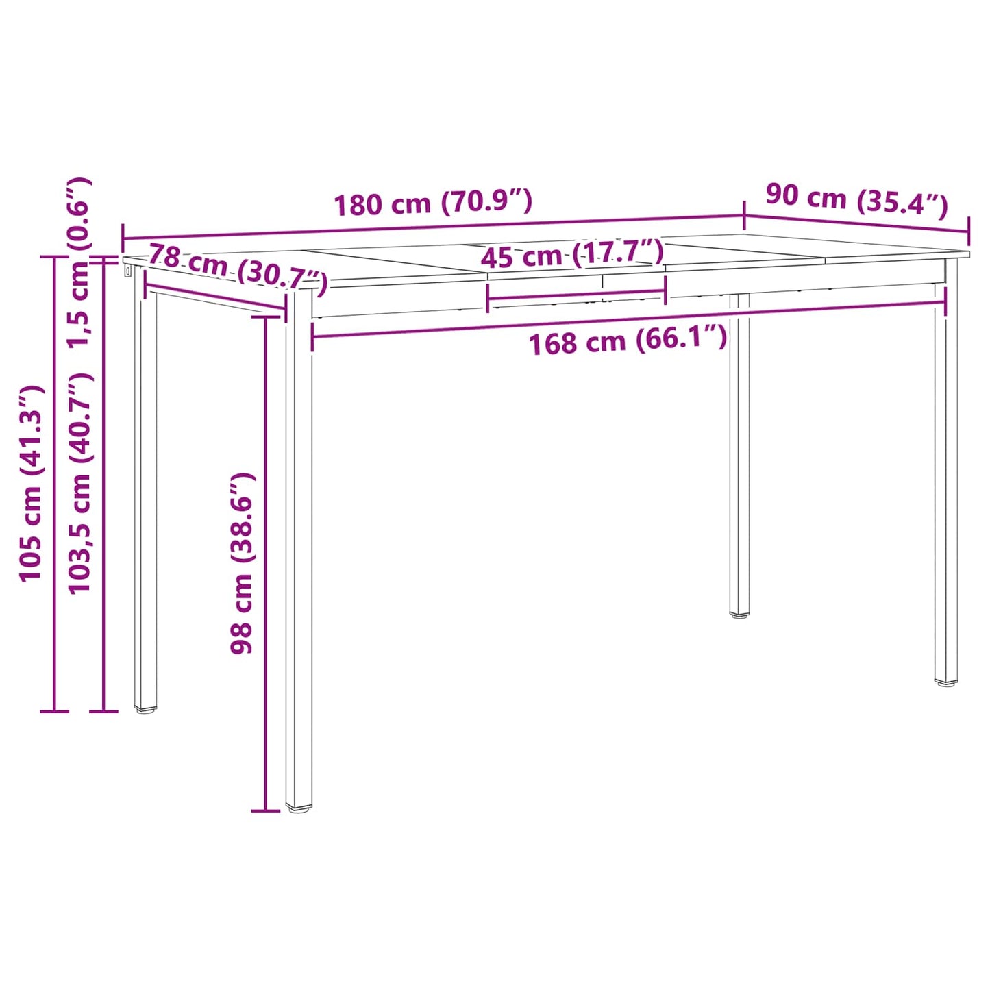 vidaXL Bar Table White 180 x 90 x 105 cm Solid Pine Wood