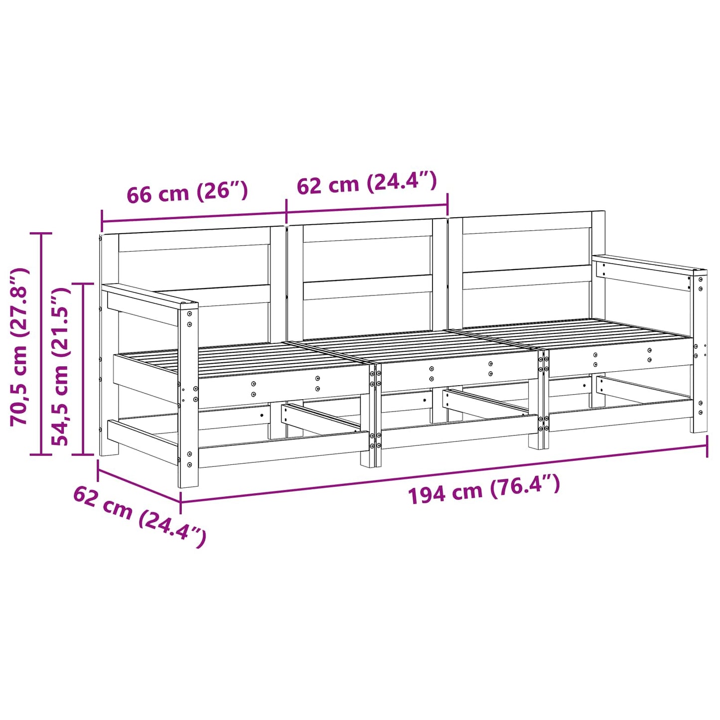 vidaXL Sectional Sofa Units 3 Piece Wax Brown Solid Pine Wood