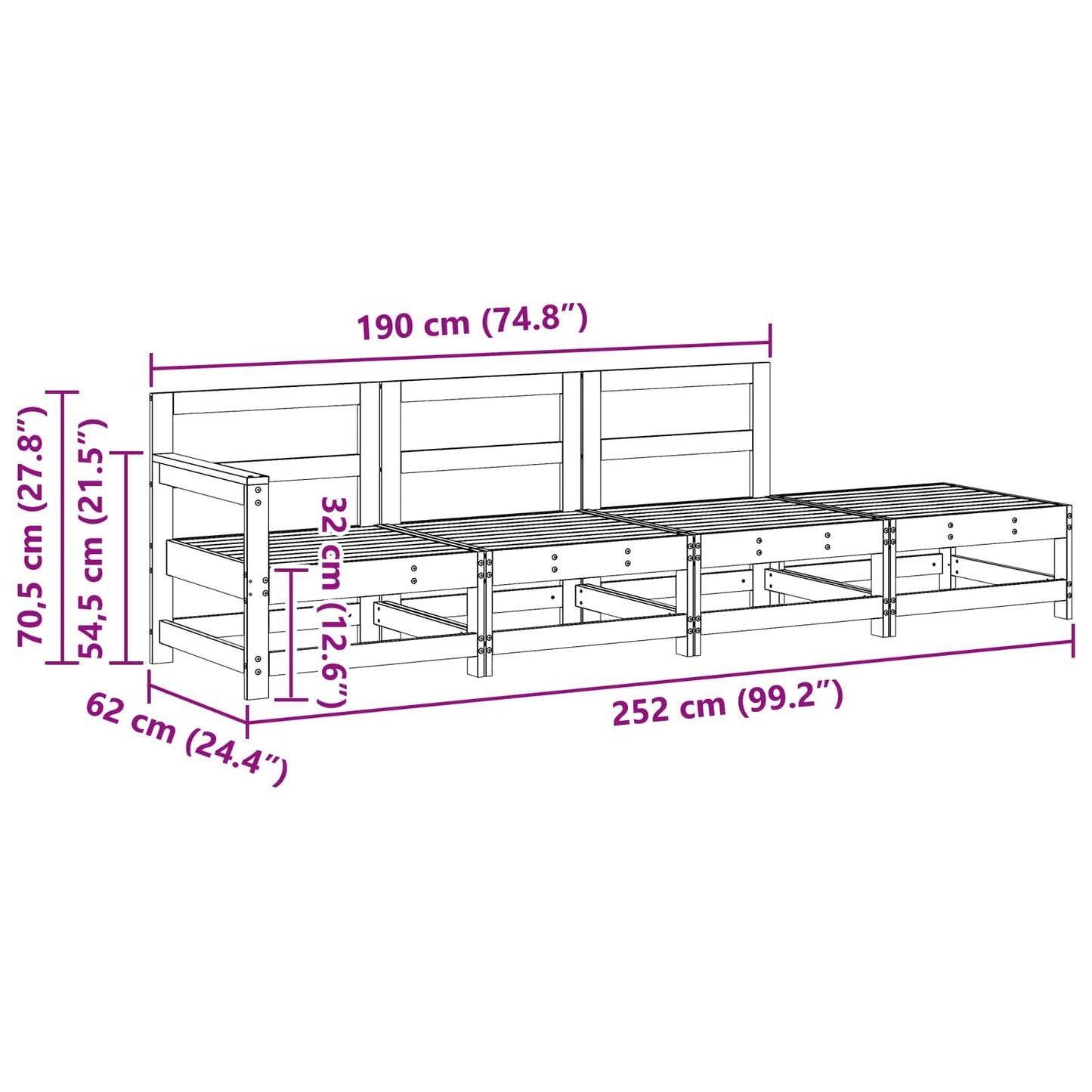 vidaXL Sectional Sofa Units Wax Brown 252 x 62 x 70.5 cm