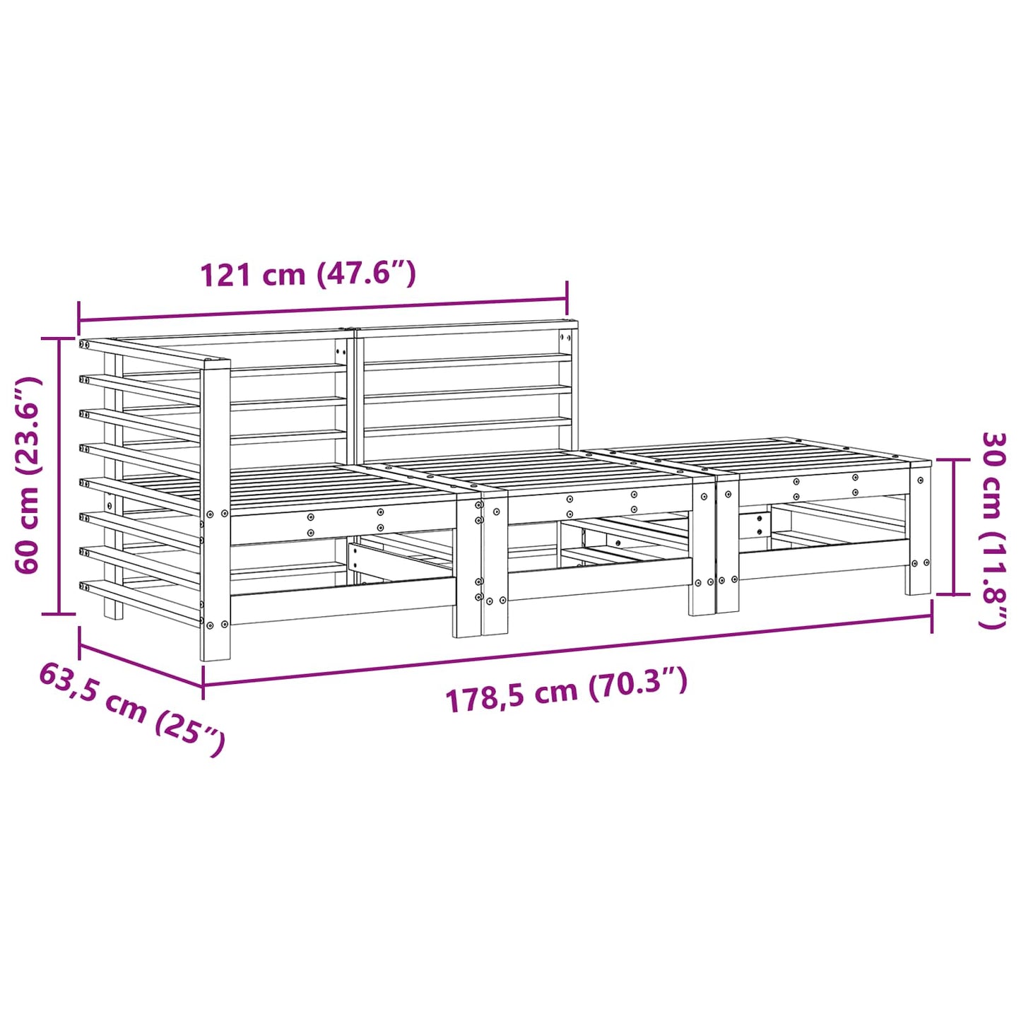 vidaXL Sectional Sofa Units 3 Piece Wax Brown Solid Pine Wood