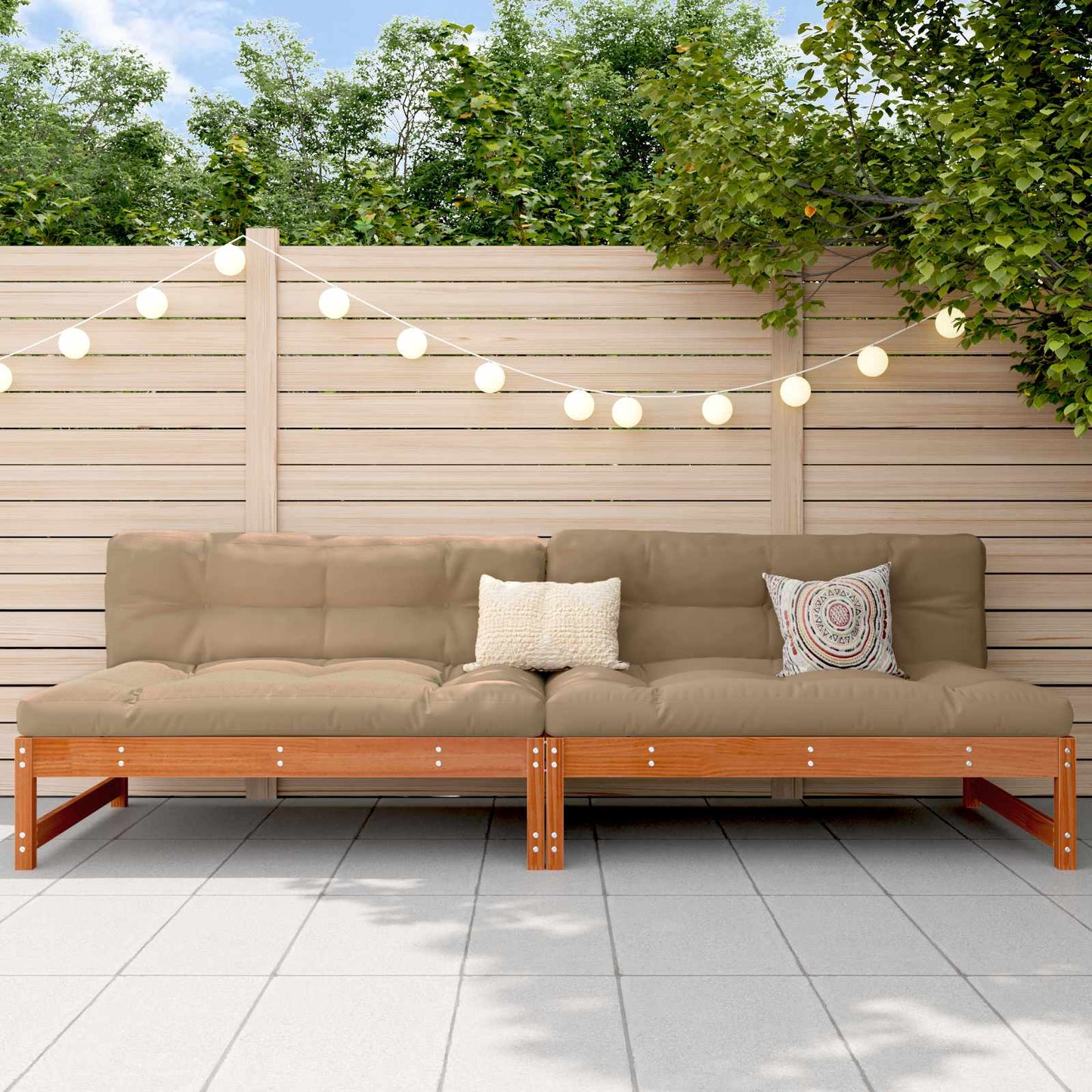 vidaXL Garden Middle Sofa Solid Pine Wood Wax Brown 240 x 84 x 70 cm