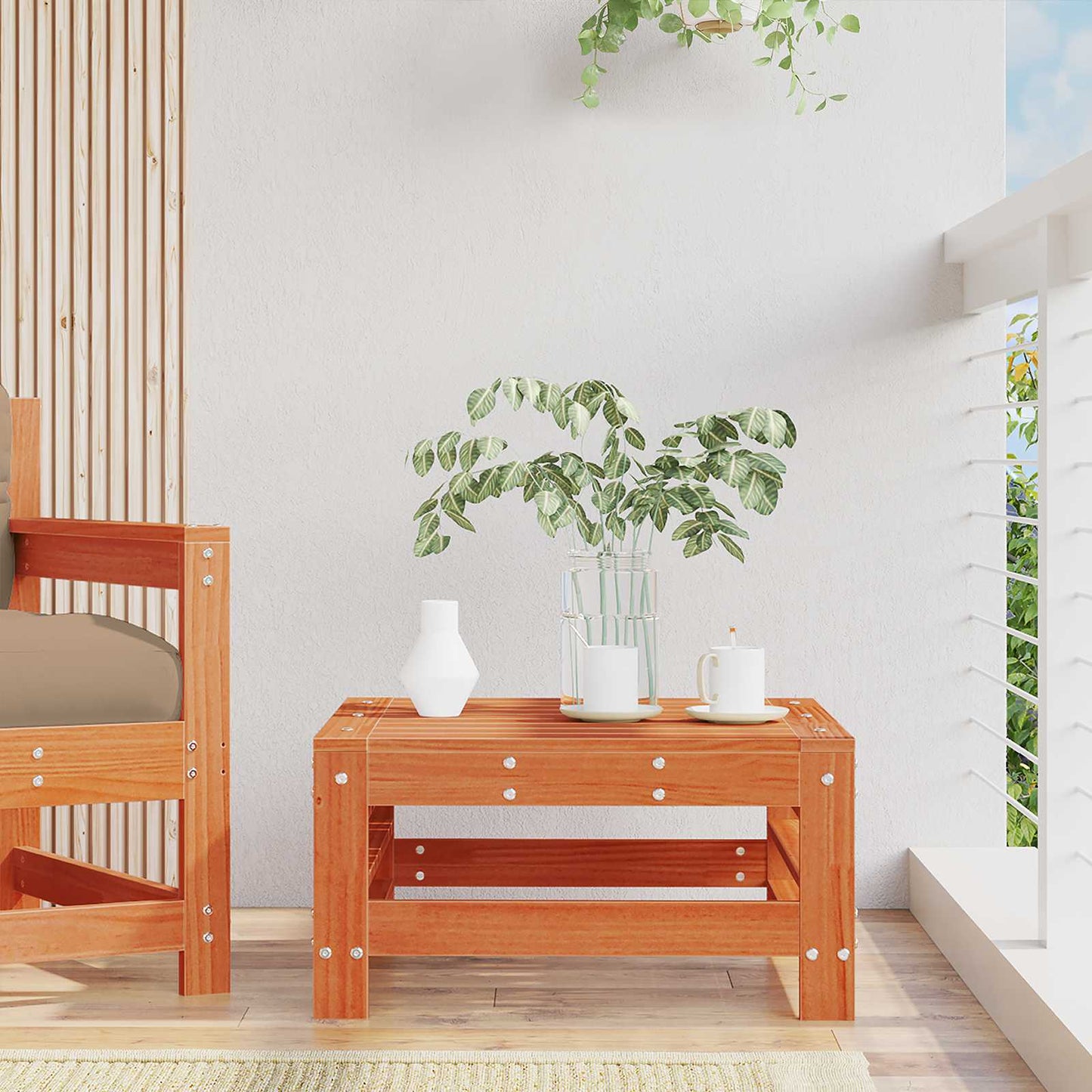 vidaXL Garden Footrest Solid Pine Wood Wax Brown Pine