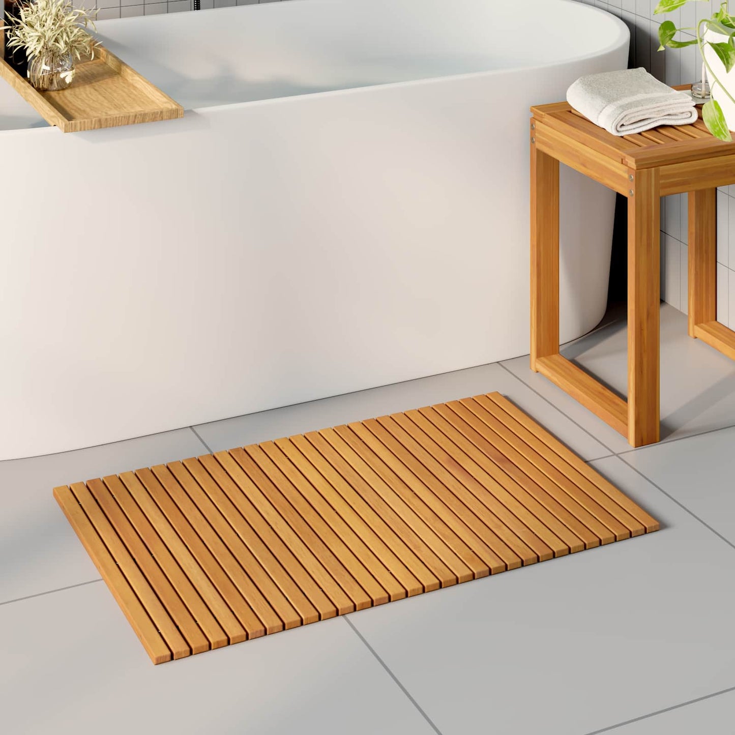vidaXL Bath Mat Folding Brown 80 x 50 cm Solid Acacia Wood