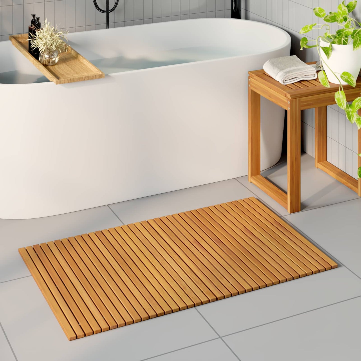 vidaXL Bath Mat Folding Brown 100 x 60 cm Solid Acacia Wood