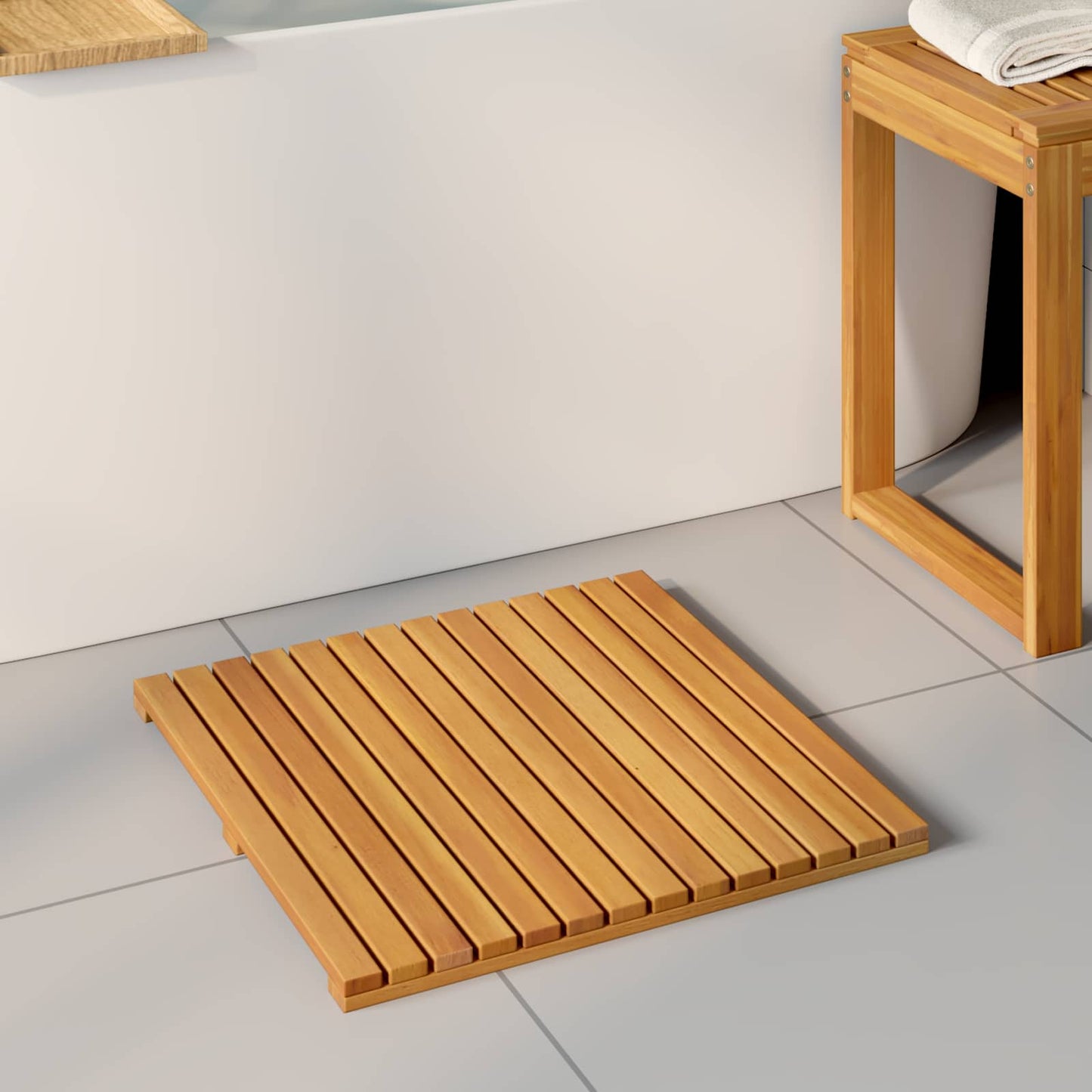 vidaXL Bath Mat Plain Brown 50 x 50 cm Solid Acacia Wood