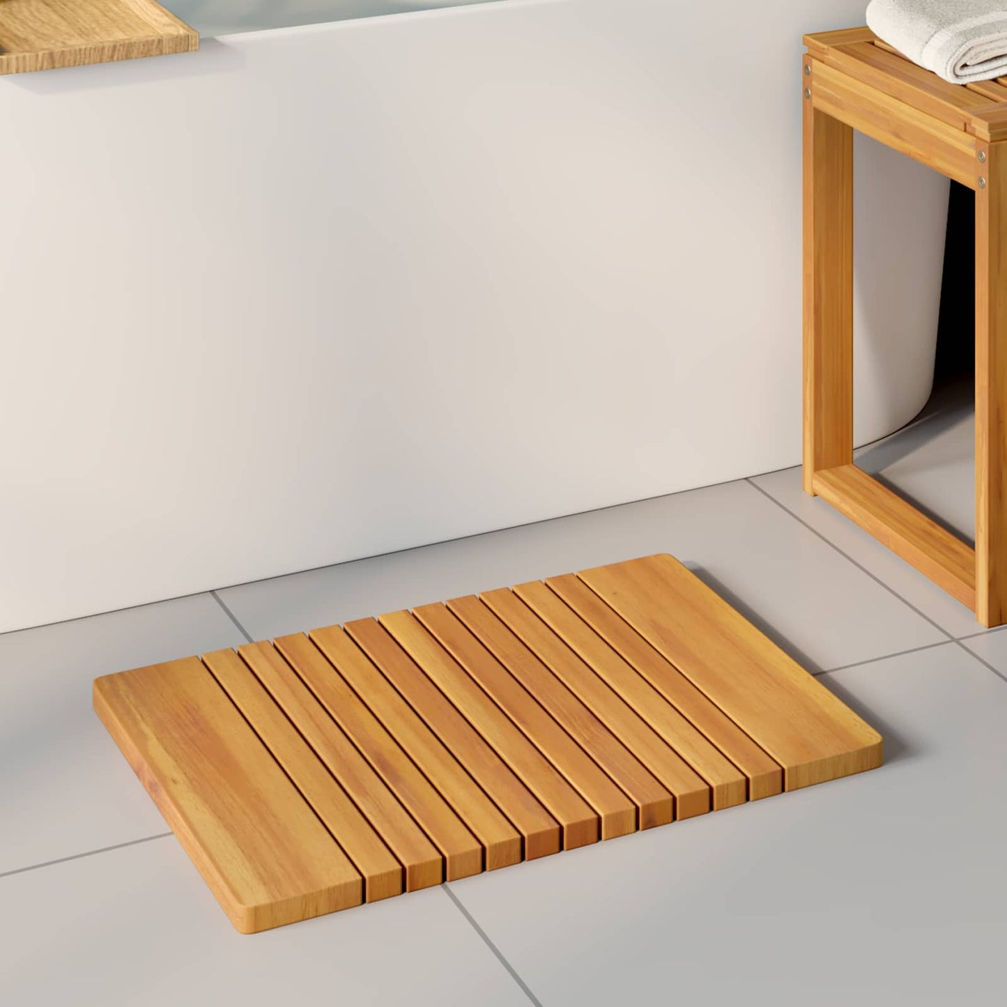 vidaXL Bath Mat Plain Brown 59 x 40 cm Solid Acacia Wood