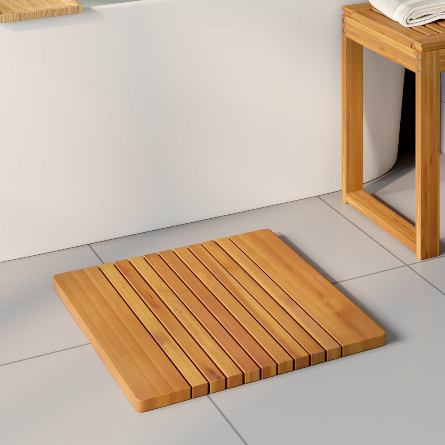 vidaXL Bath Mat Plain Brown 52 x 50 cm Solid Acacia Wood