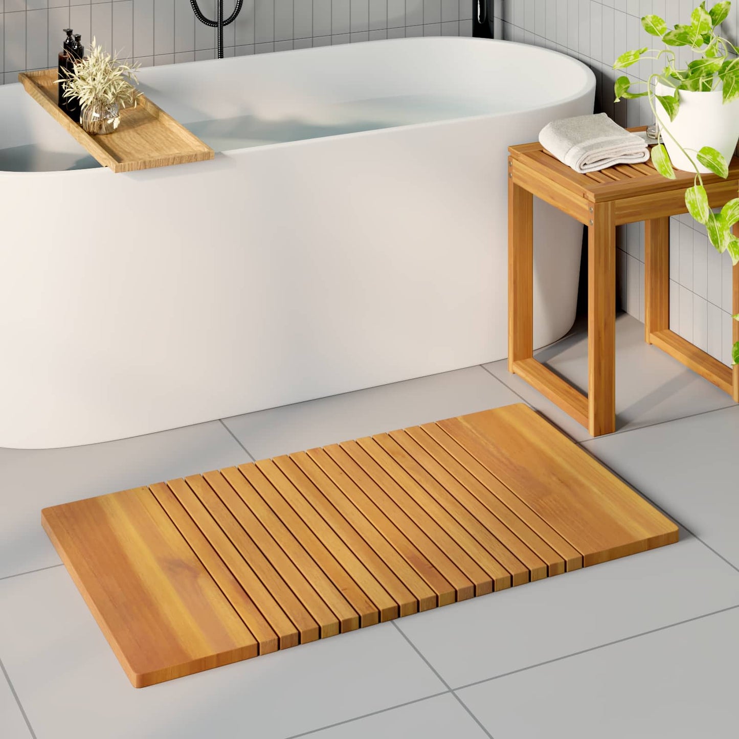 vidaXL Bath Mat Plain Brown 100 x 55 cm Solid Acacia Wood