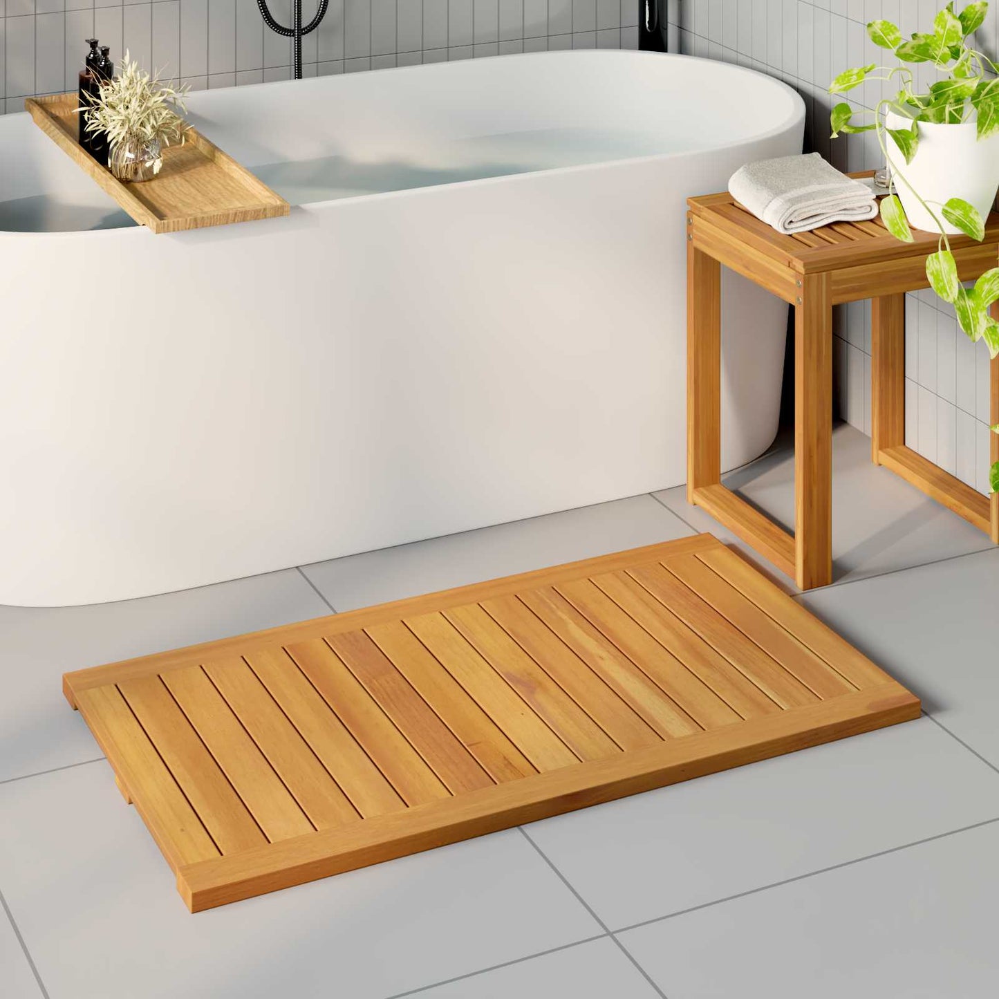 vidaXL Bath Mat Plain Brown 100 x 55 cm Solid Acacia Wood