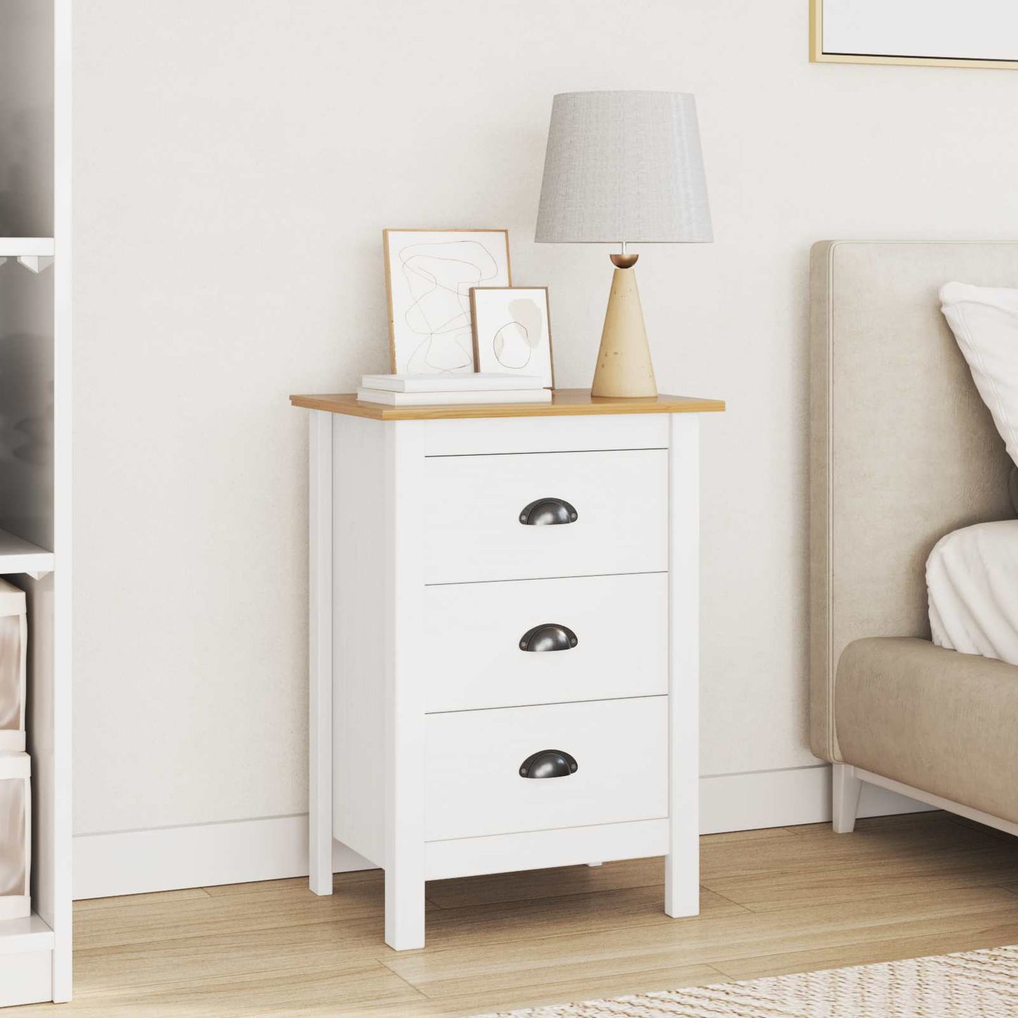 vidaXL Bedside Cabinet HILL White and Honey Brown 46 x 35 x 65 cm