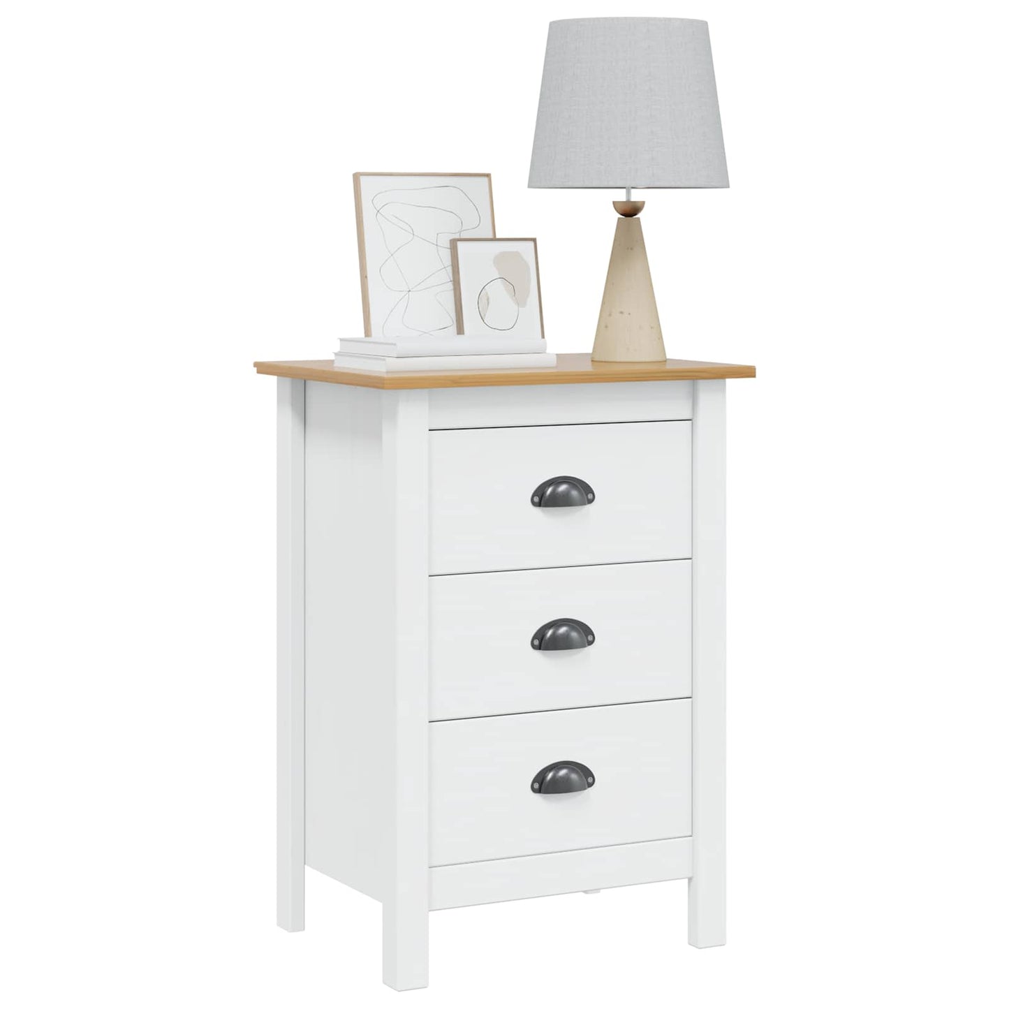 vidaXL Bedside Cabinet HILL White and Honey Brown 46 x 35 x 65 cm