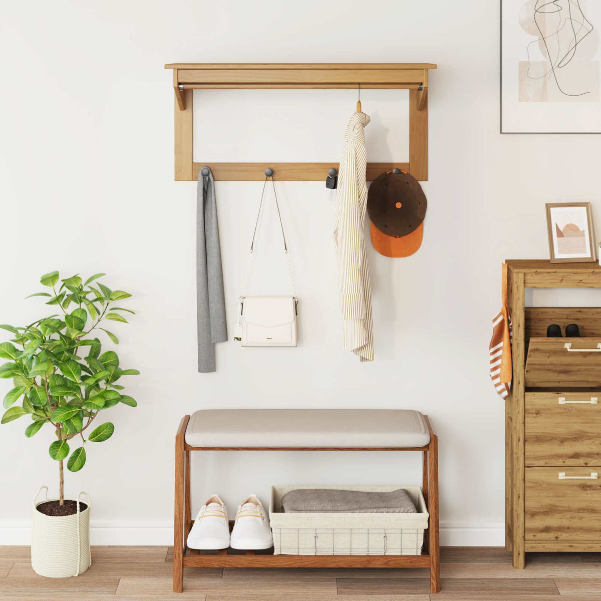 vidaXL Coat Rack HILL Honey Brown 90 x 35 x 41.5 cm Solid Pine Wood