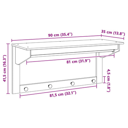 vidaXL Coat Rack HILL Honey Brown 90 x 35 x 41.5 cm Solid Pine Wood