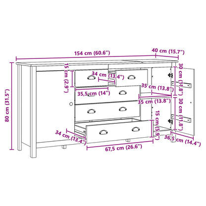 vidaXL Sideboard HILL Honey Brown 154 x 40 x 80 cm Solid Pine Wood