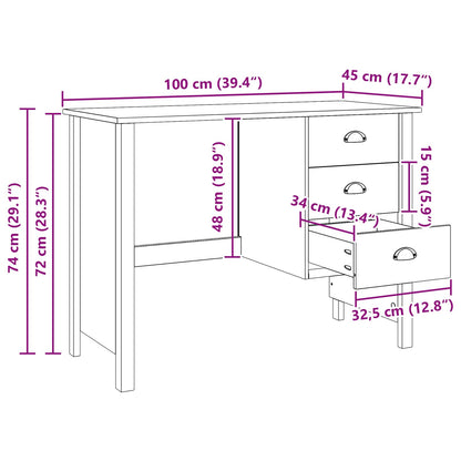 vidaXL Desk with Drawers with Drawer HILL Honey Brown 100 x 45 x 74 cm