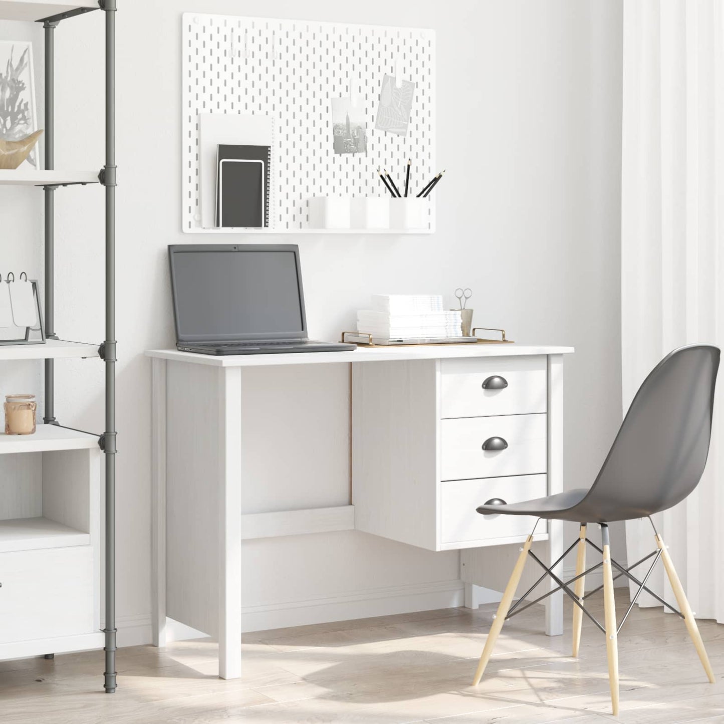 vidaXL Desk with Drawers HILL White 100 x 45 x 74 cm Solid Pine Wood