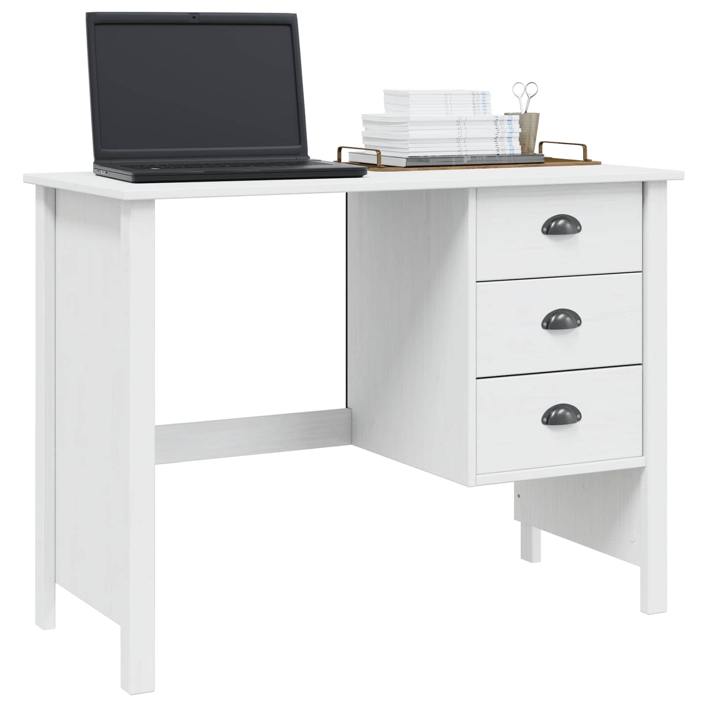 vidaXL Desk with Drawers HILL White 100 x 45 x 74 cm Solid Pine Wood