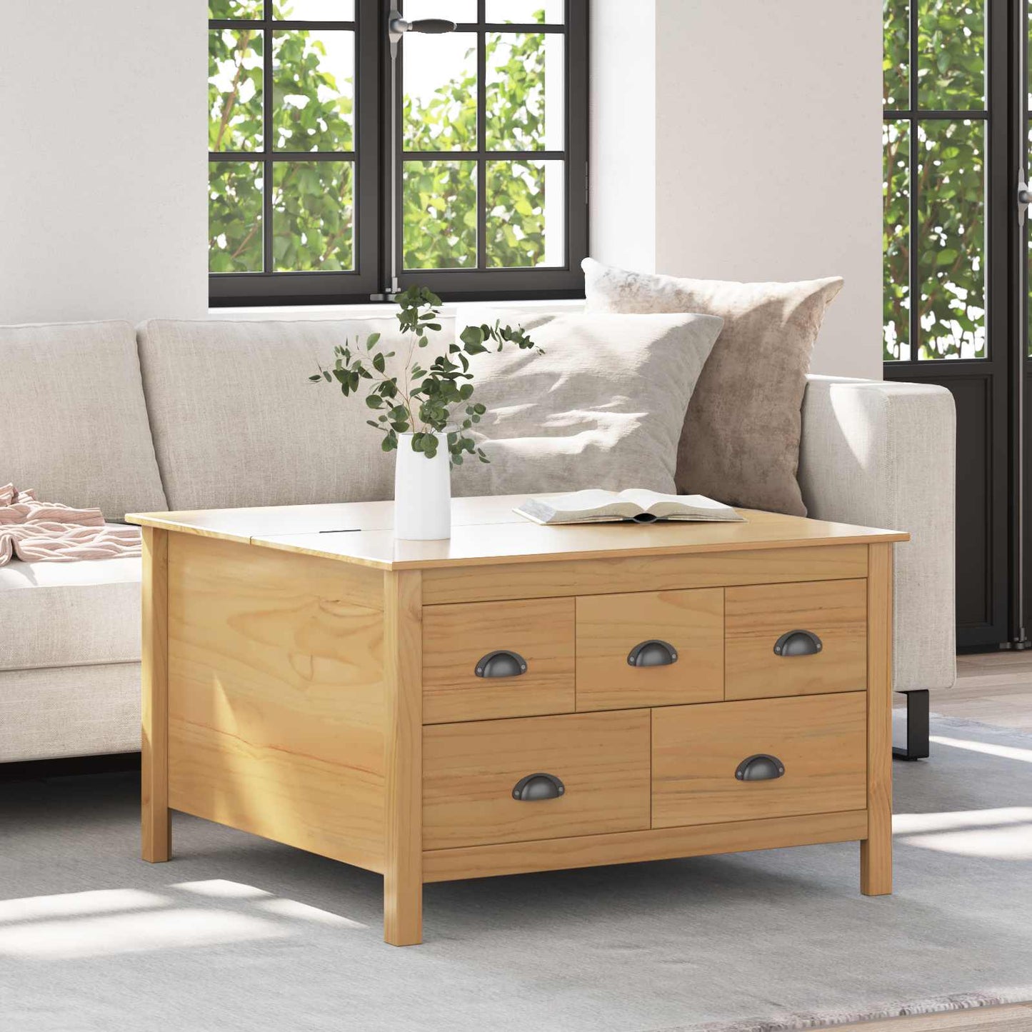 vidaXL Coffee Table with Drawer HILL Honey Brown 79.5 x 79.5 x 49 cm