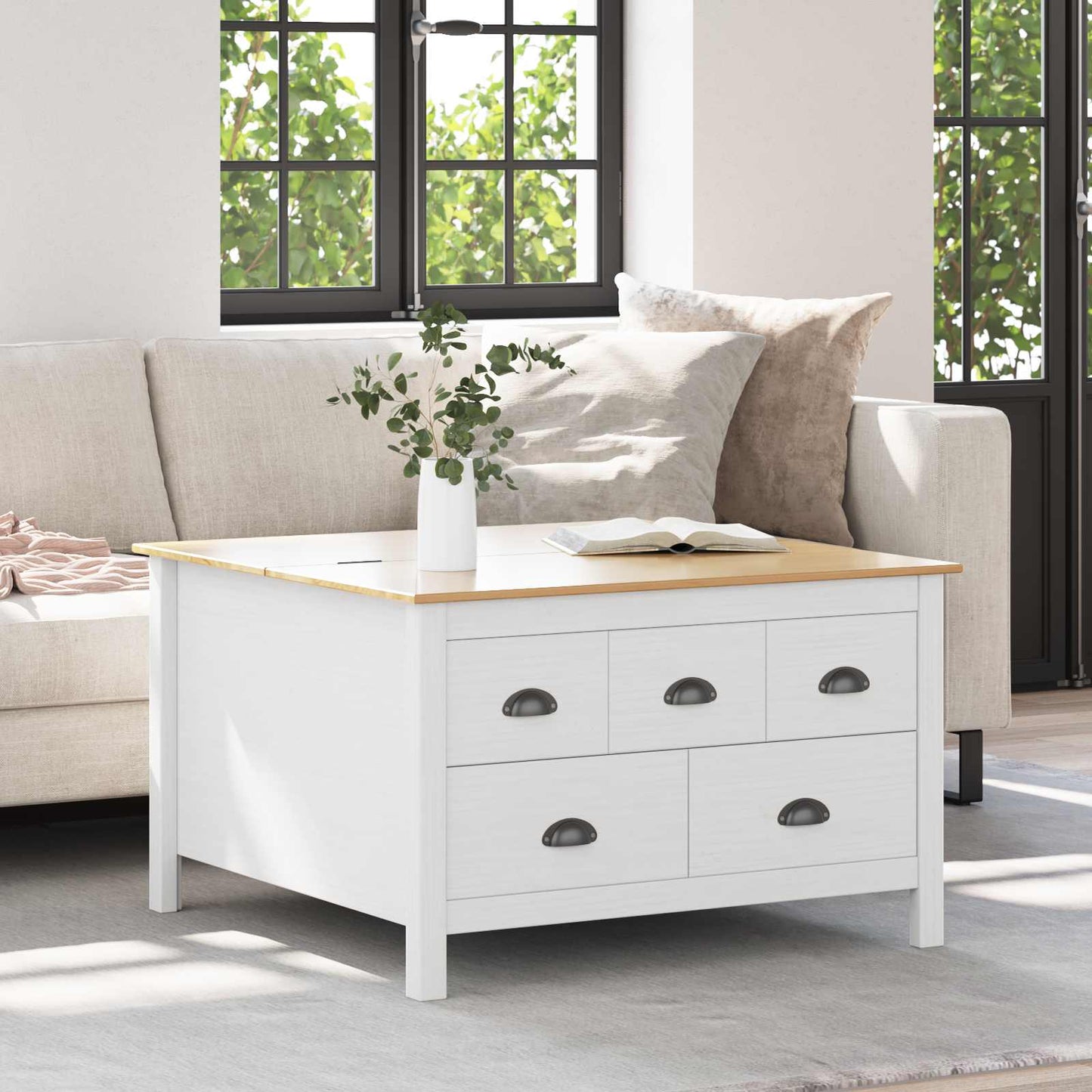 vidaXL Coffee Table HILL White and Honey Brown 79.5 x 79.5 x 49 cm