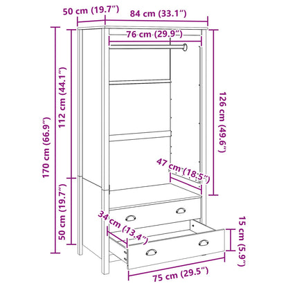 vidaXL Wardrobe HILL Honey Brown 84 x 50 x 170 cm Solid Pine Wood
