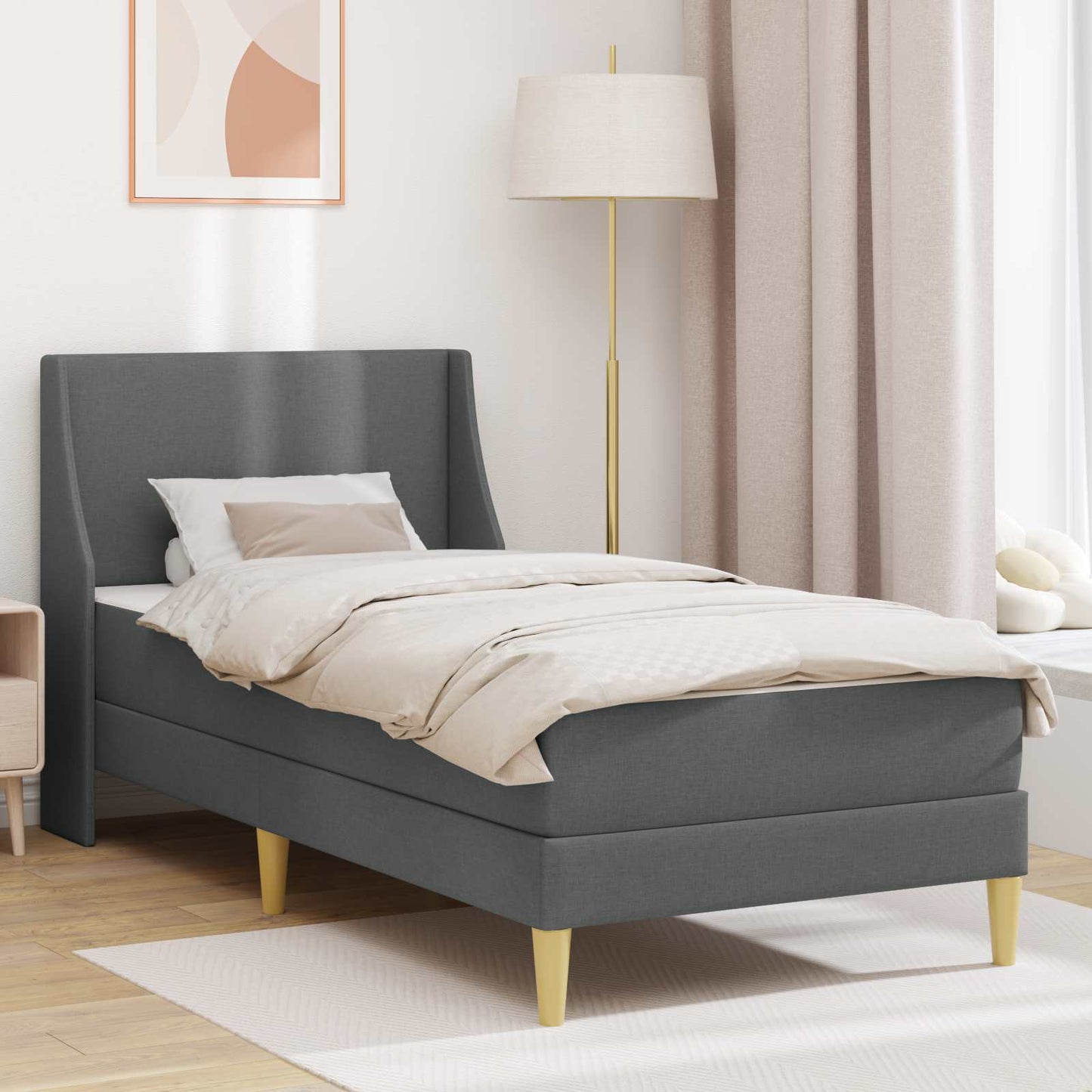 vidaXL Bed Frame with Mattress Dark Grey 90 x 190 cm Fabric