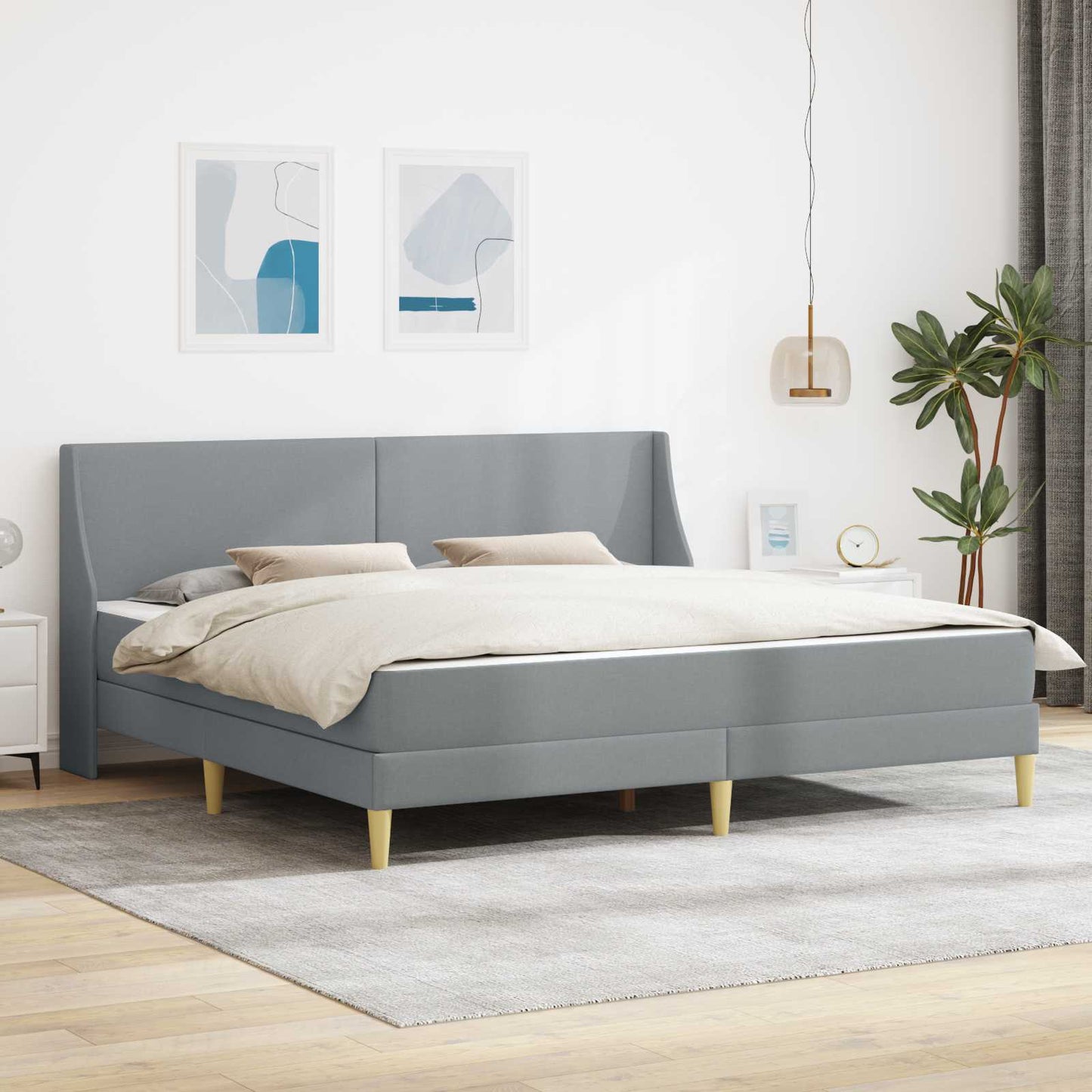 vidaXL Bed Frame with Mattress Light Grey 180 x 200 cm Fabric