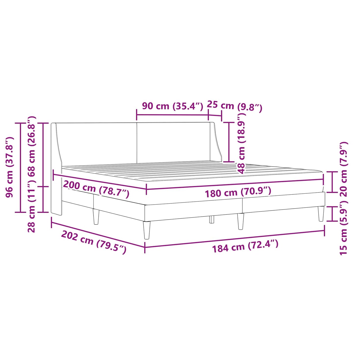 vidaXL Bed Frame with Mattress Black 180 x 200 cm Fabric
