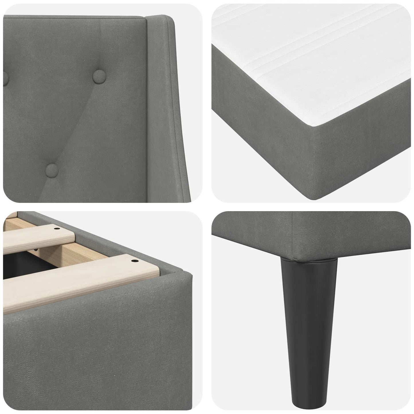 vidaXL Bed Frame with Mattress Dark Grey 90 x 190 cm Velvet
