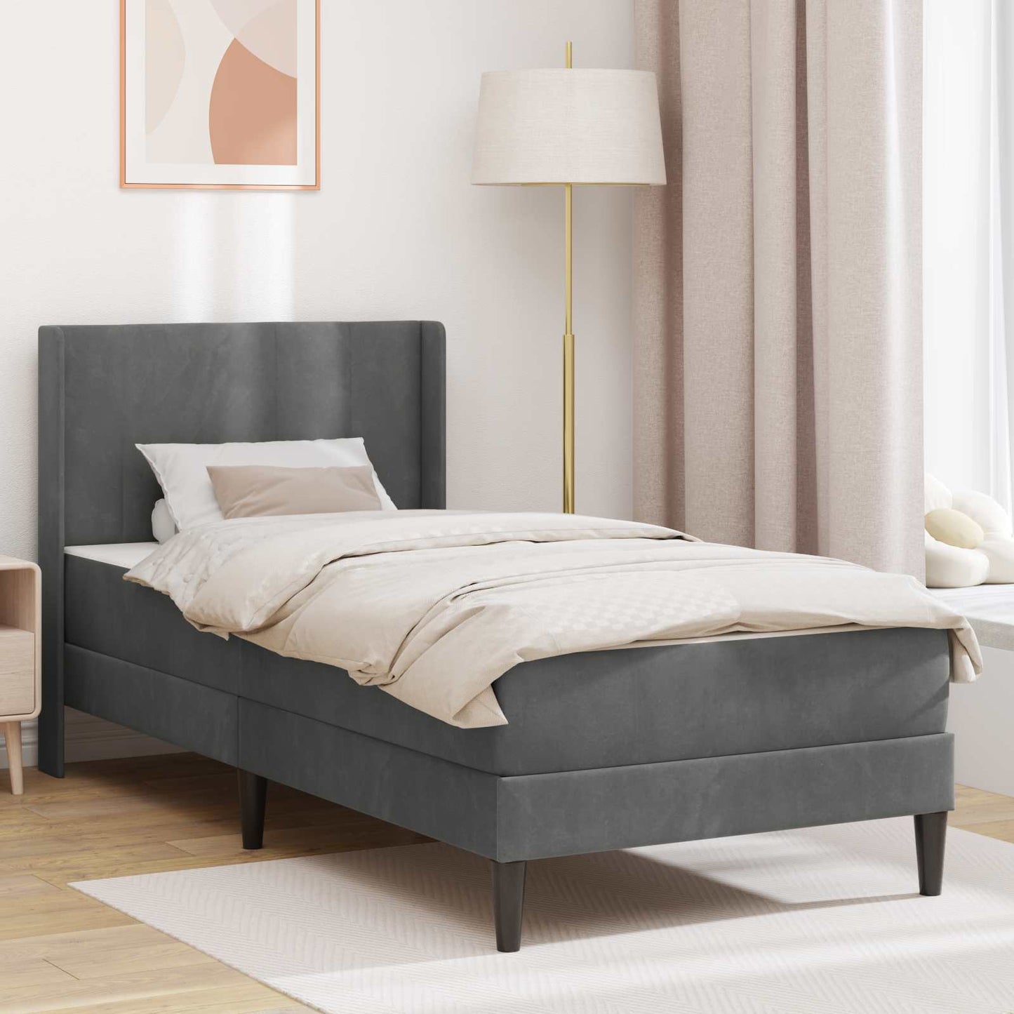 vidaXL Bed Frame with Mattress Dark Grey 90 x 190 cm Velvet