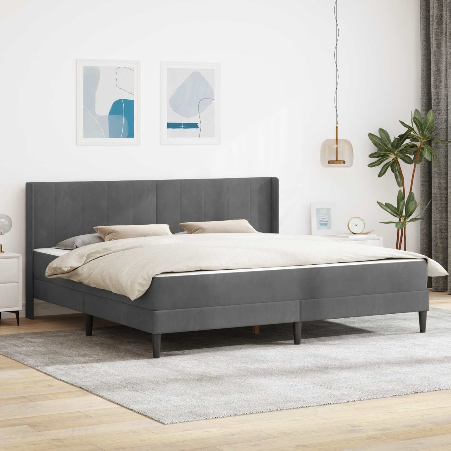 vidaXL Bed Frame with Mattress Dark Grey 180 x 200 cm Velvet
