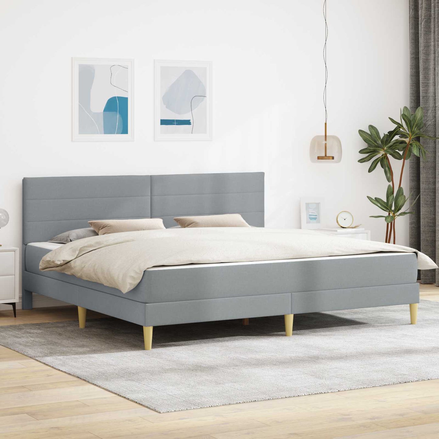 vidaXL Bed Frame with Mattress Light Grey 180 x 200 cm Fabric