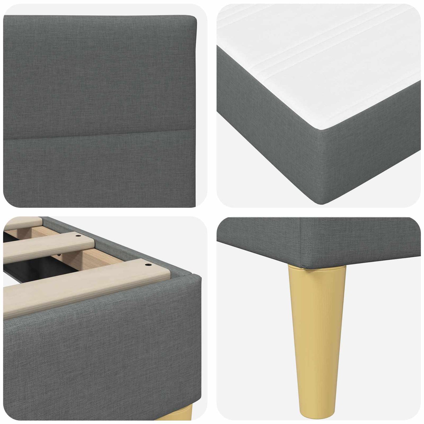 vidaXL Bed Frame with Mattress Dark Grey 180 x 200 cm Fabric