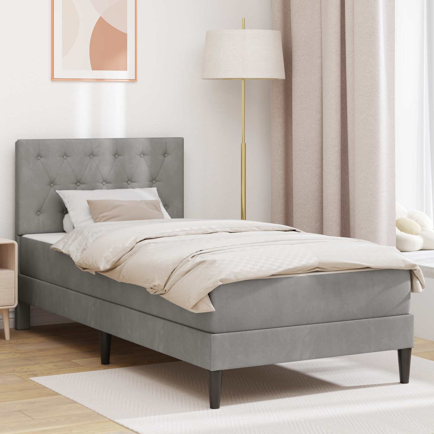 vidaXL Bed Frame with Mattress Light Grey 90 x 190 cm Velvet