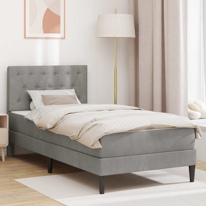 vidaXL Bed Frame with Mattress Light Grey 90 x 190 cm Velvet