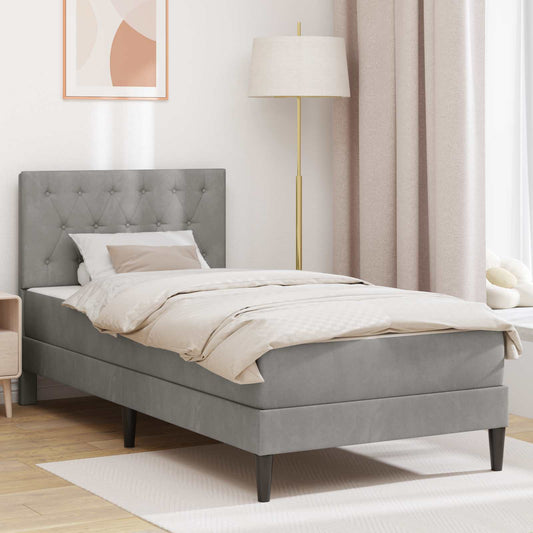 vidaXL Bed Frame with Mattress Light Grey 90 x 190 cm Velvet