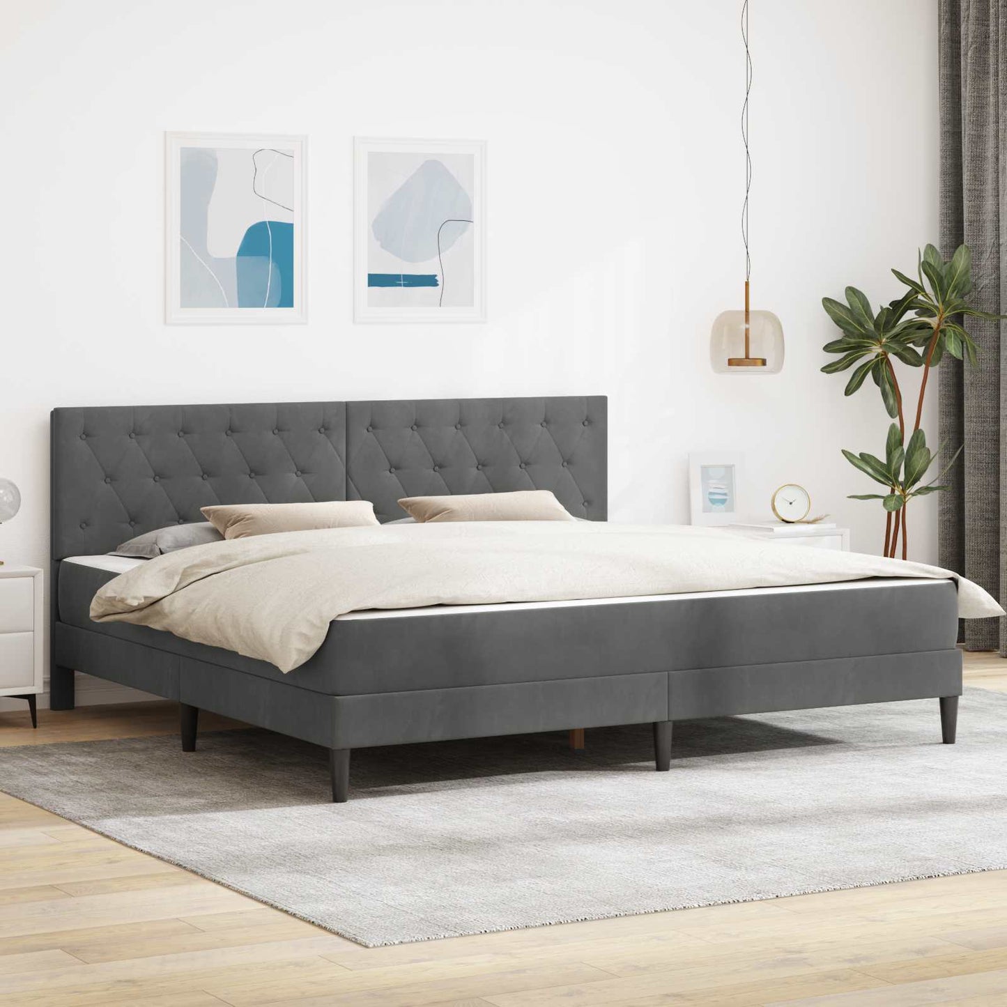 vidaXL Bed Frame with Mattress Dark Grey 180 x 200 cm Velvet
