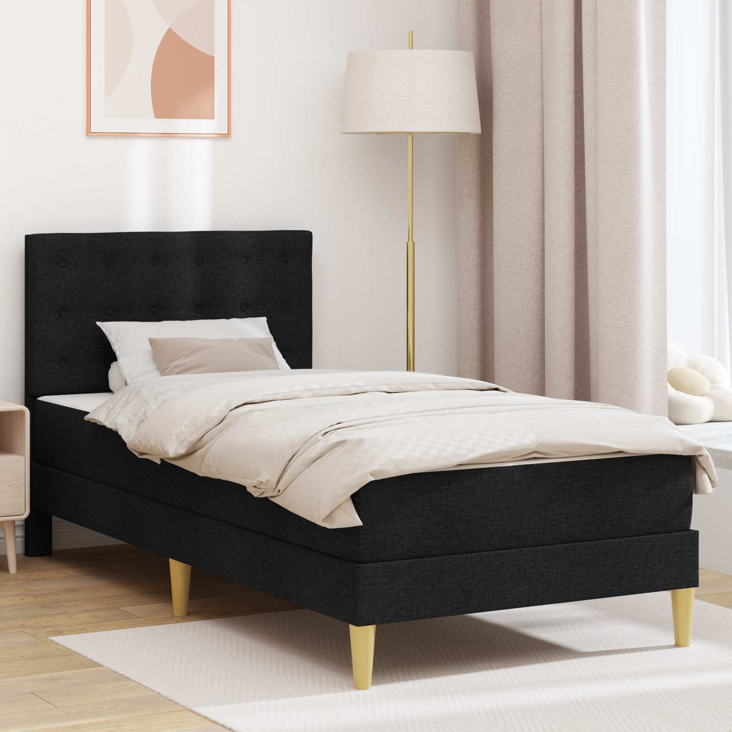 vidaXL Bed Frame with Mattress with Headboard Black 90 x 190 cm Fabric