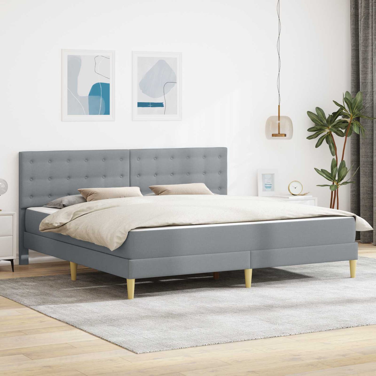 vidaXL Bed Frame with Mattress Light Grey 180 x 200 cm Fabric