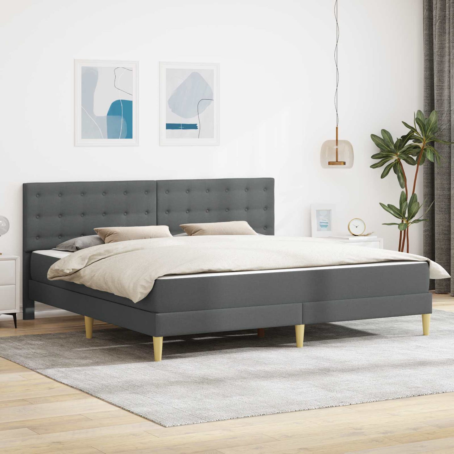 vidaXL Bed Frame with Mattress Dark Grey Fabric