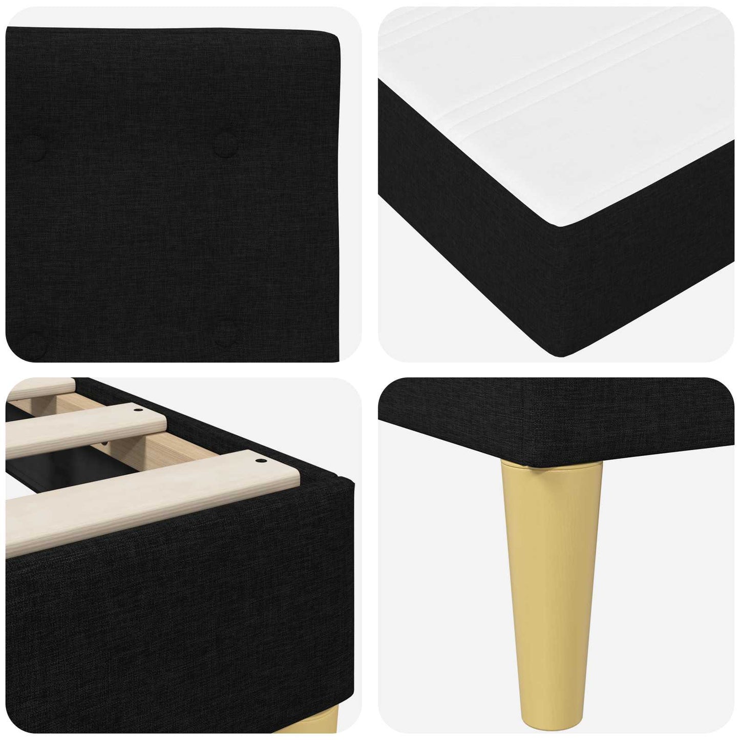 vidaXL Bed Frame with Mattress Black 180 x 200 cm Fabric