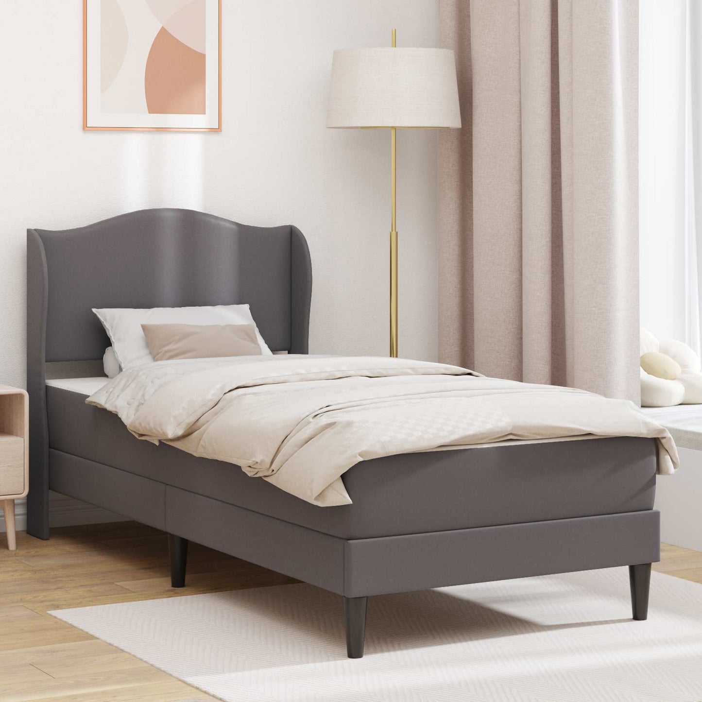 vidaXL Bed Frame with Headboard Grey 90 x 190 cm Faux Leather