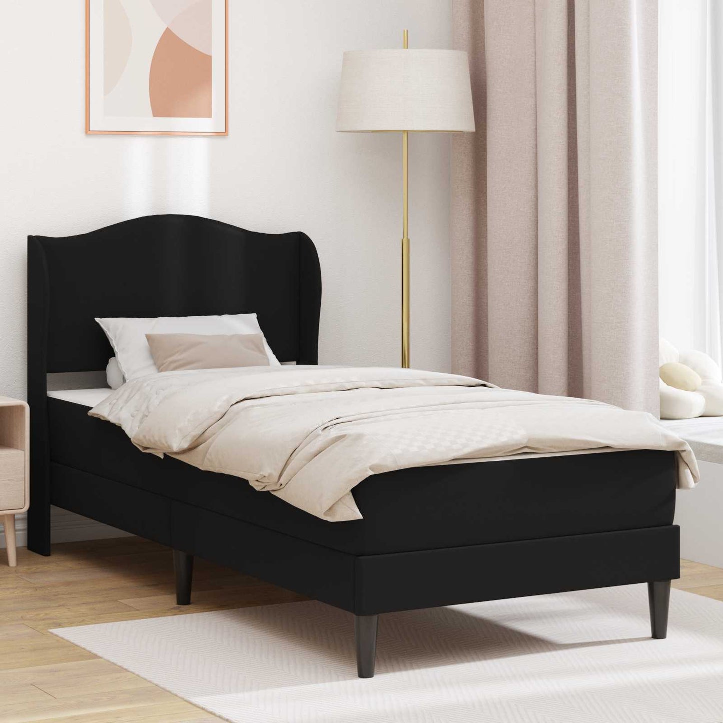 vidaXL Bed Frame with Headboard Black 90 x 190 cm Faux Leather